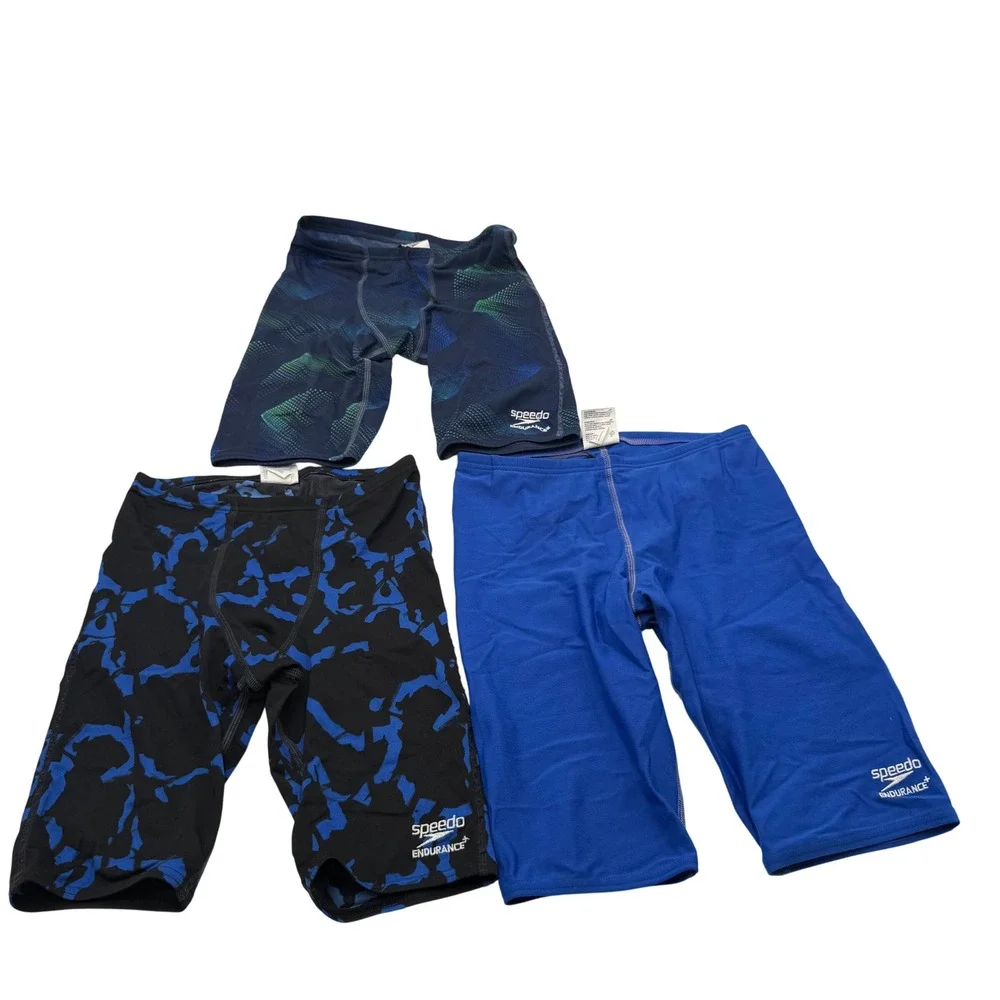 Speedo Endurance+ Boys Jammer Swimsuits Lot of 3 Size 26 Blue EUC